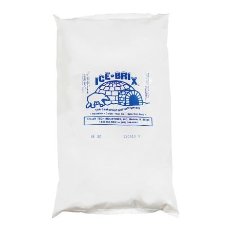 The Packaging Wholesalers Ice-Brix Cold Packs, 32 Oz., 10"L x 6"W x 1-1/2"H, White/Blue, 18/Pack IB32BPD